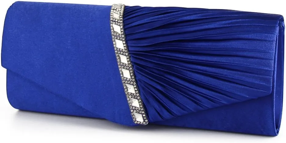 JIAN YA NA Womens Pleated Crystal-Studded Satin Handbag Evening Clutch Bags for Party Wedding Prom Cocktail
