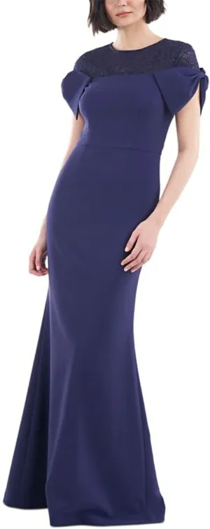 JS Collections Womens Lace Trim Knot Sleeve Evening Dress