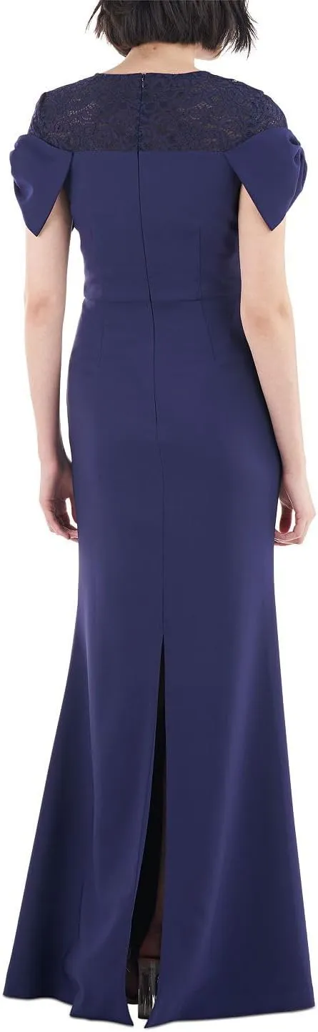 JS Collections Womens Lace Trim Knot Sleeve Evening Dress