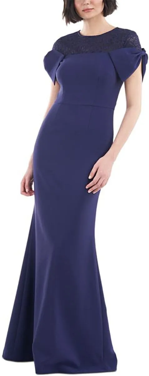 JS Collections Womens Lace Trim Knot Sleeve Evening Dress