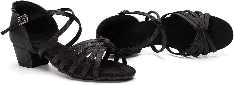 JUODVMP Girls Latin Dance Shoes Satin Ballroom Tango Salsa Practice Party Ballroom Dance Shoes
