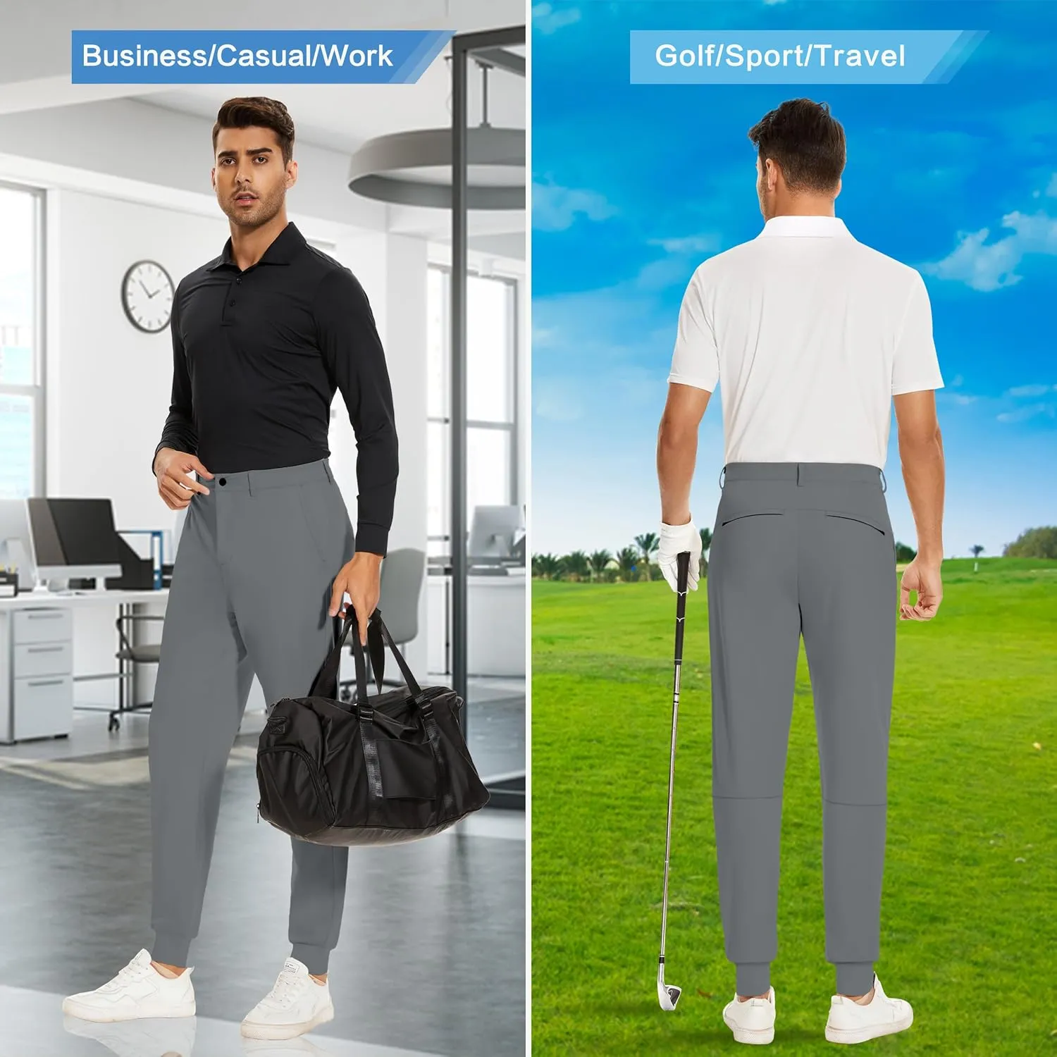 JWM Men's Stretch Golf Joggers Pants with Belt Loops - 29" 34" Slim Fit Tapered Casual Business Travel Dress Work Sweatpants
