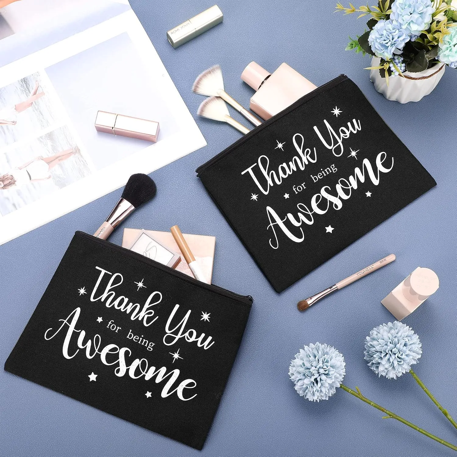 Kajaia 24 Pieces Inspirational Canvas Cosmetic Bags Makeup Bags with Zippers Appreciation Motivational Toiletry Purse Pouches Positive Travel Makeup Pouches for Girl Women Friends, 8 Designs (Simple)
