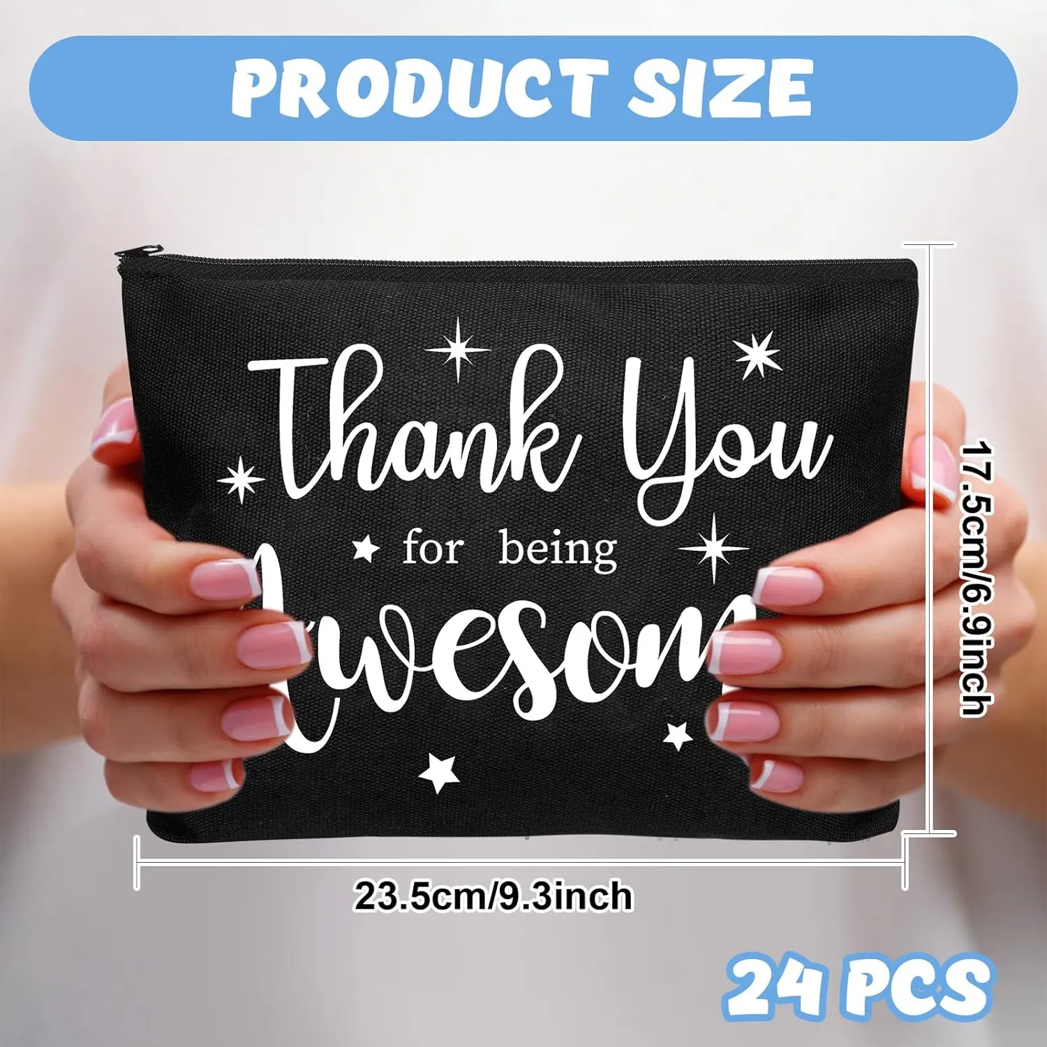 Kajaia 24 Pieces Inspirational Canvas Cosmetic Bags Makeup Bags with Zippers Appreciation Motivational Toiletry Purse Pouches Positive Travel Makeup Pouches for Girl Women Friends, 8 Designs (Simple)