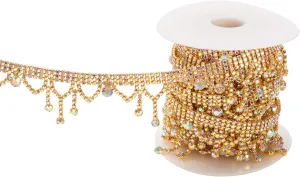 KAOYOO 1 Yard Tassel Crystal Rhinestone with Copper Beads Chain Trim for Embellishments,Sewing（AB