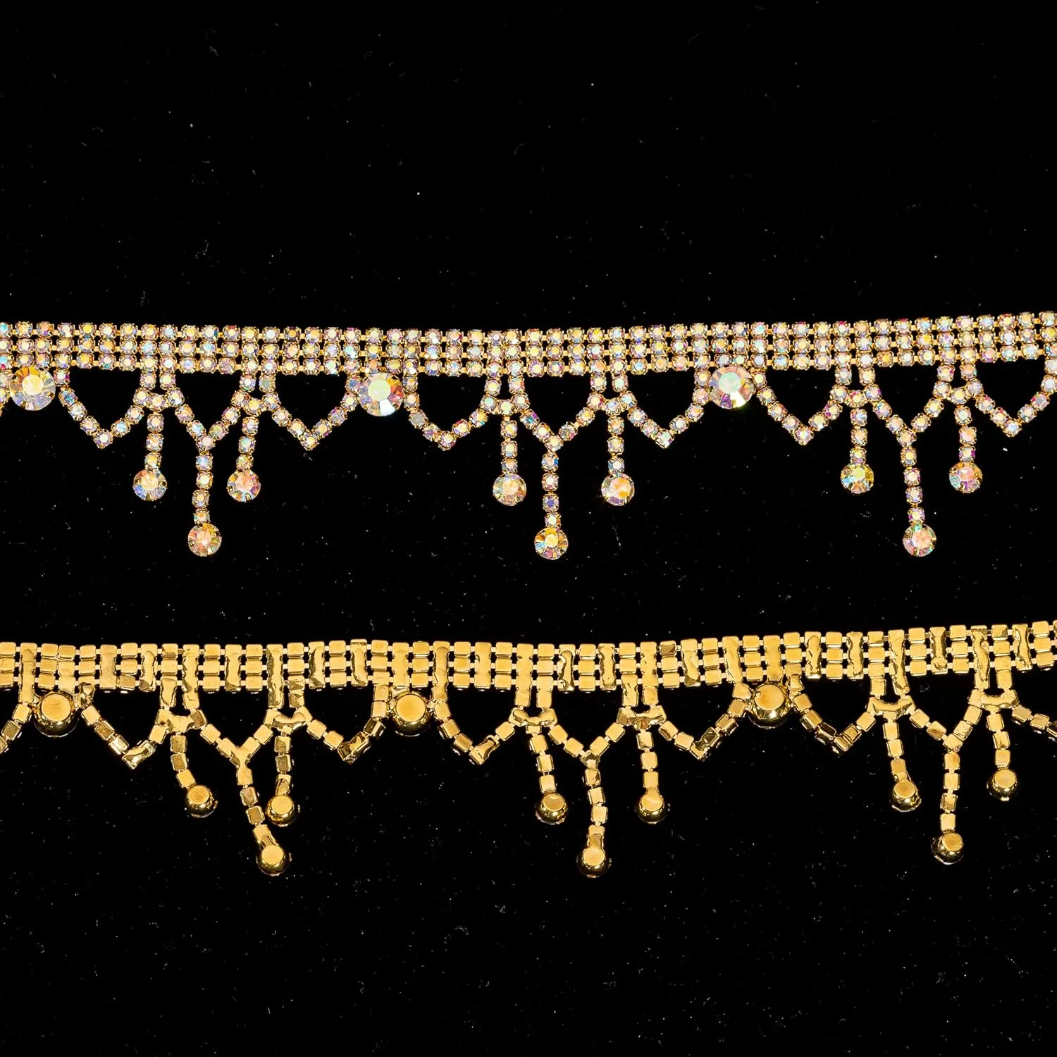 KAOYOO 1 Yard Tassel Crystal Rhinestone with Copper Beads Chain Trim for Embellishments,Sewing（AB
