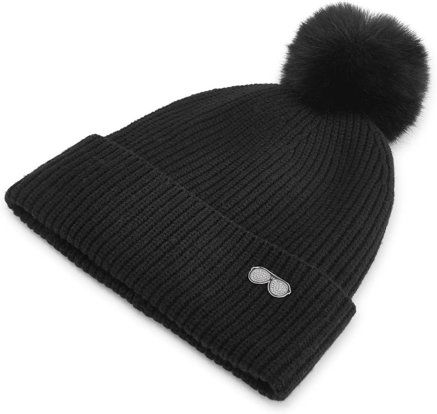 Karl Lagerfeld Paris Women's Beanie Ribbed Sunglasses Pin Hat