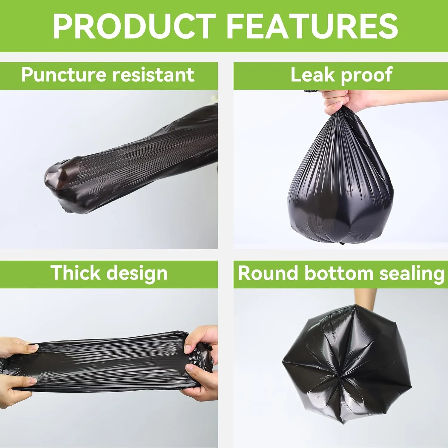 KAYLOWE Small Trash Bag Wholesale 4 Gallon Bathroom Trash Can Liners 1000 Count Mini Plastic Garbage Bags for Bathroom, Bedroom, Office, Kitchen,Black