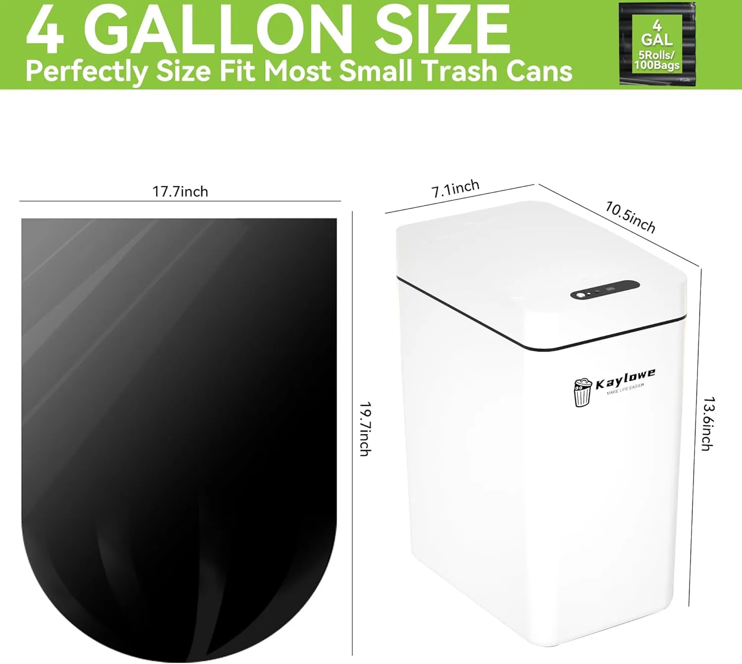 KAYLOWE Small Trash Bag Wholesale 4 Gallon Bathroom Trash Can Liners 1000 Count Mini Plastic Garbage Bags for Bathroom, Bedroom, Office, Kitchen,Black