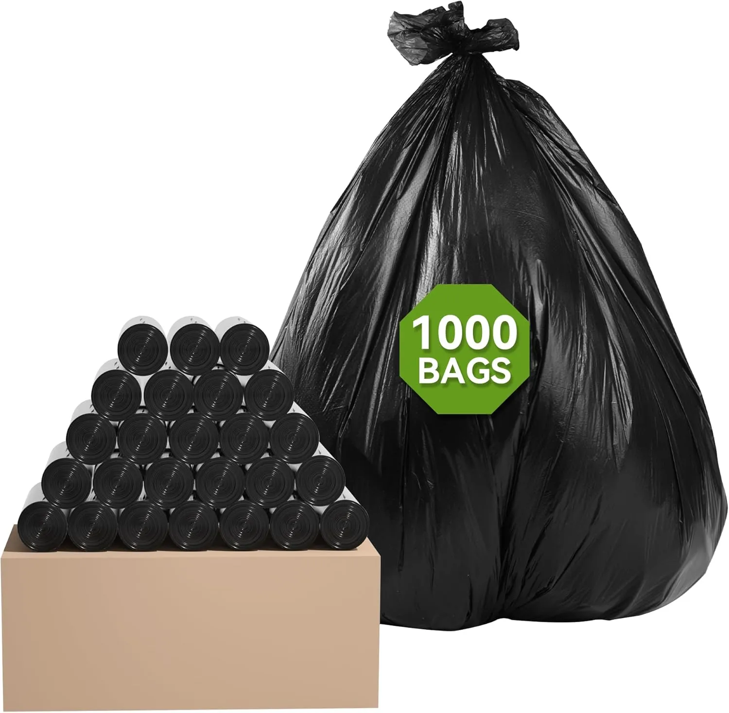 KAYLOWE Small Trash Bag Wholesale 4 Gallon Bathroom Trash Can Liners 1000 Count Mini Plastic Garbage Bags for Bathroom, Bedroom, Office, Kitchen,Black