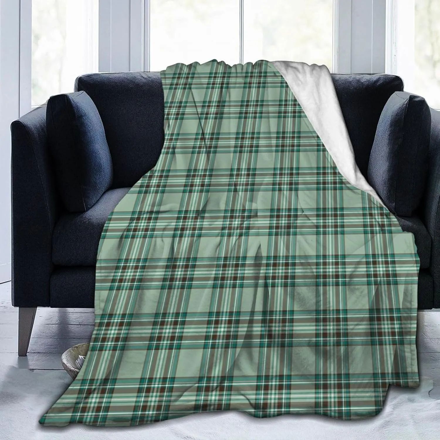 Kelly Tartan Pattern Mint Green Irish Plaid Ultra Soft Warm Luxury Wool Blanket 3D Fashion Print All Season Sofa Sofa Warm Bed Throw Blanket. 80"X60"