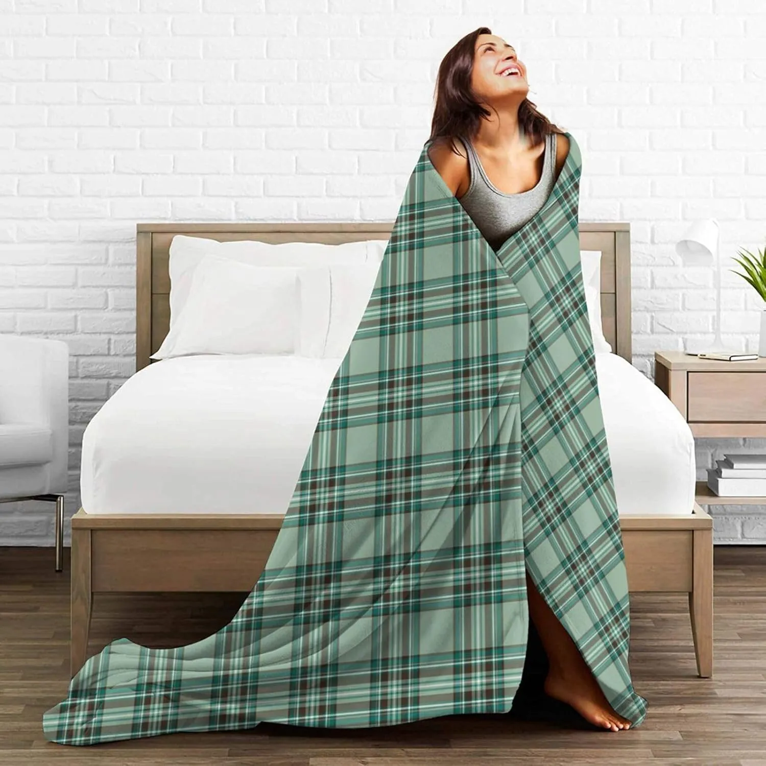 Kelly Tartan Pattern Mint Green Irish Plaid Ultra Soft Warm Luxury Wool Blanket 3D Fashion Print All Season Sofa Sofa Warm Bed Throw Blanket. 80"X60"