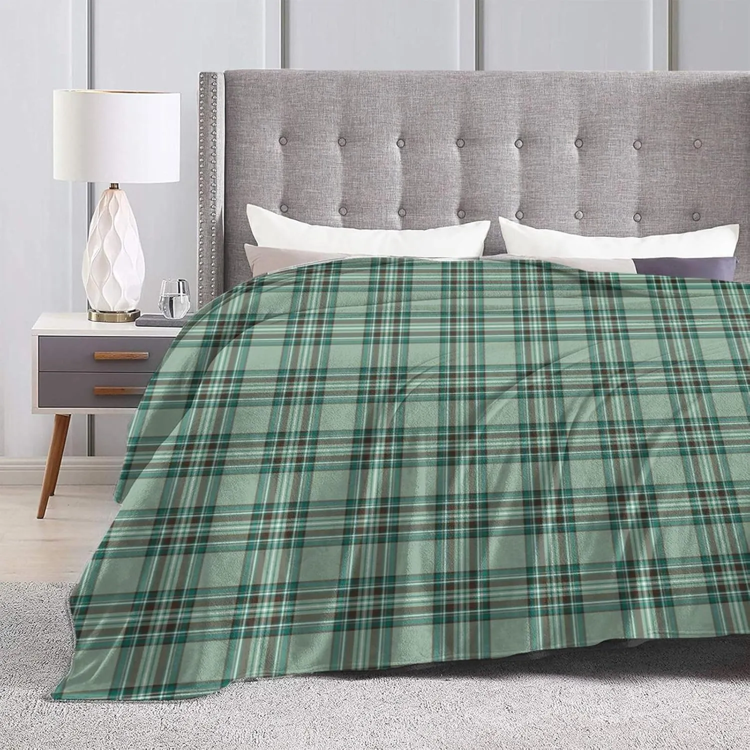Kelly Tartan Pattern Mint Green Irish Plaid Ultra Soft Warm Luxury Wool Blanket 3D Fashion Print All Season Sofa Sofa Warm Bed Throw Blanket. 80"X60"