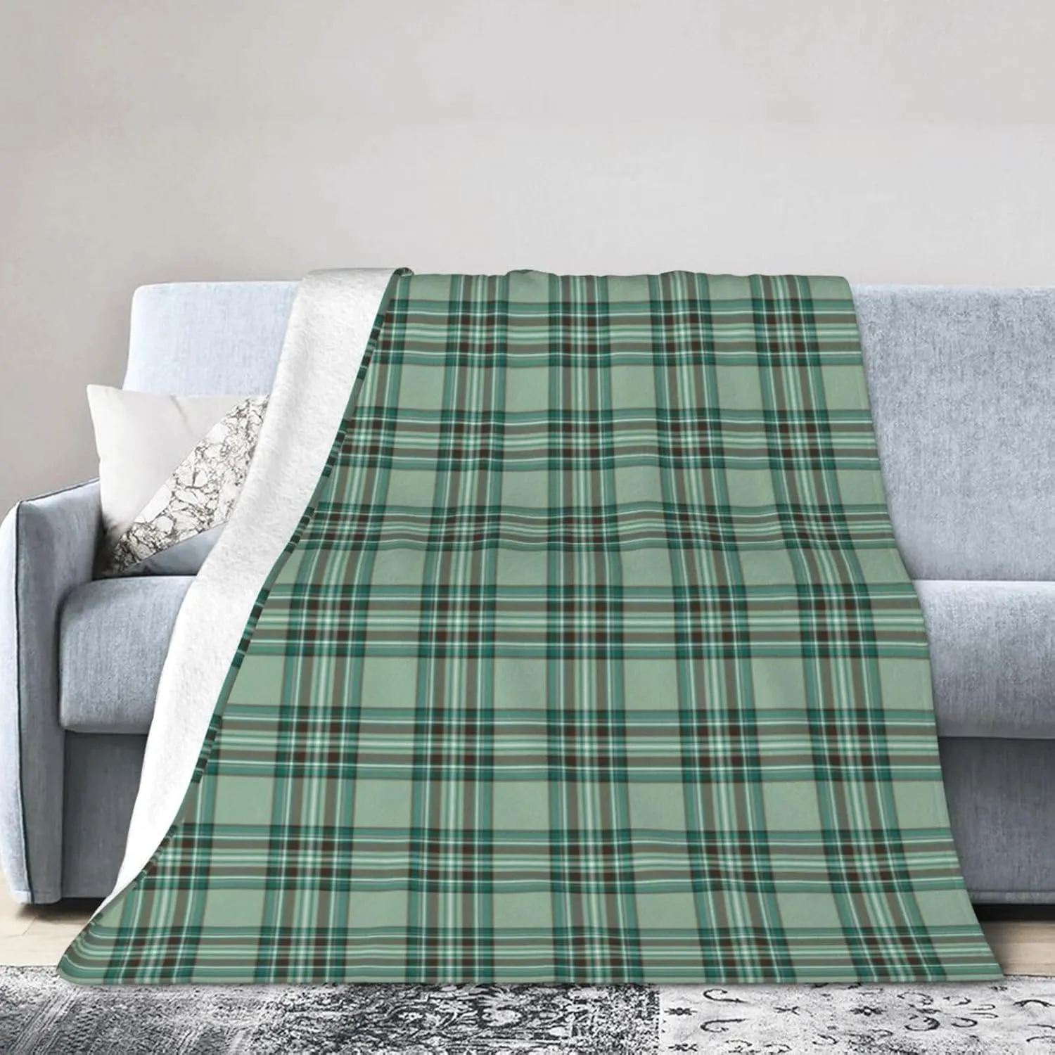 Kelly Tartan Pattern Mint Green Irish Plaid Ultra Soft Warm Luxury Wool Blanket 3D Fashion Print All Season Sofa Sofa Warm Bed Throw Blanket. 80"X60"