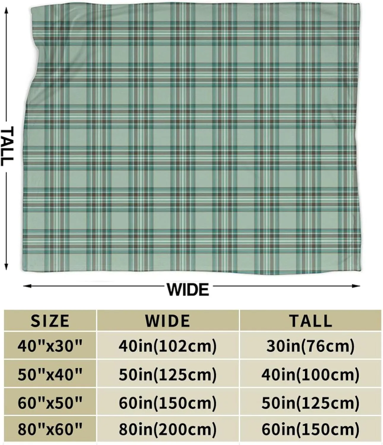 Kelly Tartan Pattern Mint Green Irish Plaid Ultra Soft Warm Luxury Wool Blanket 3D Fashion Print All Season Sofa Sofa Warm Bed Throw Blanket. 80"X60"