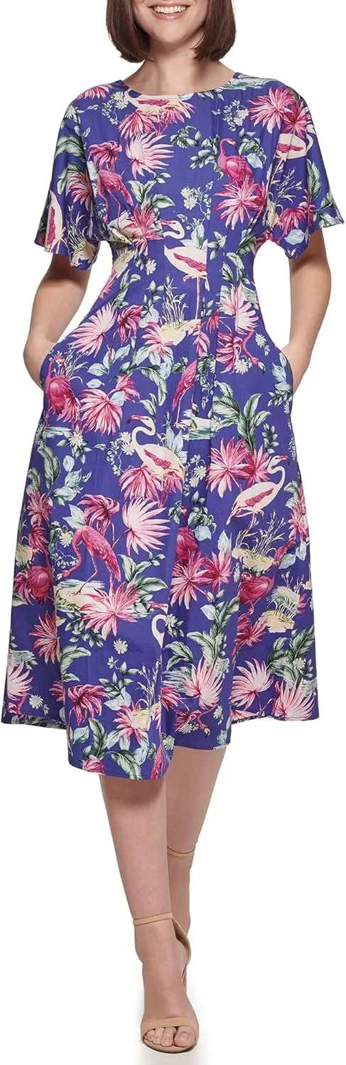 kensie Women's Shortsleeve Fit & Flare Midi Dress