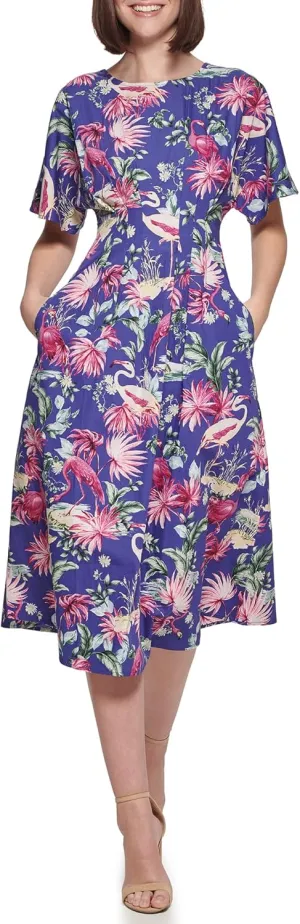 kensie Women's Shortsleeve Fit & Flare Midi Dress
