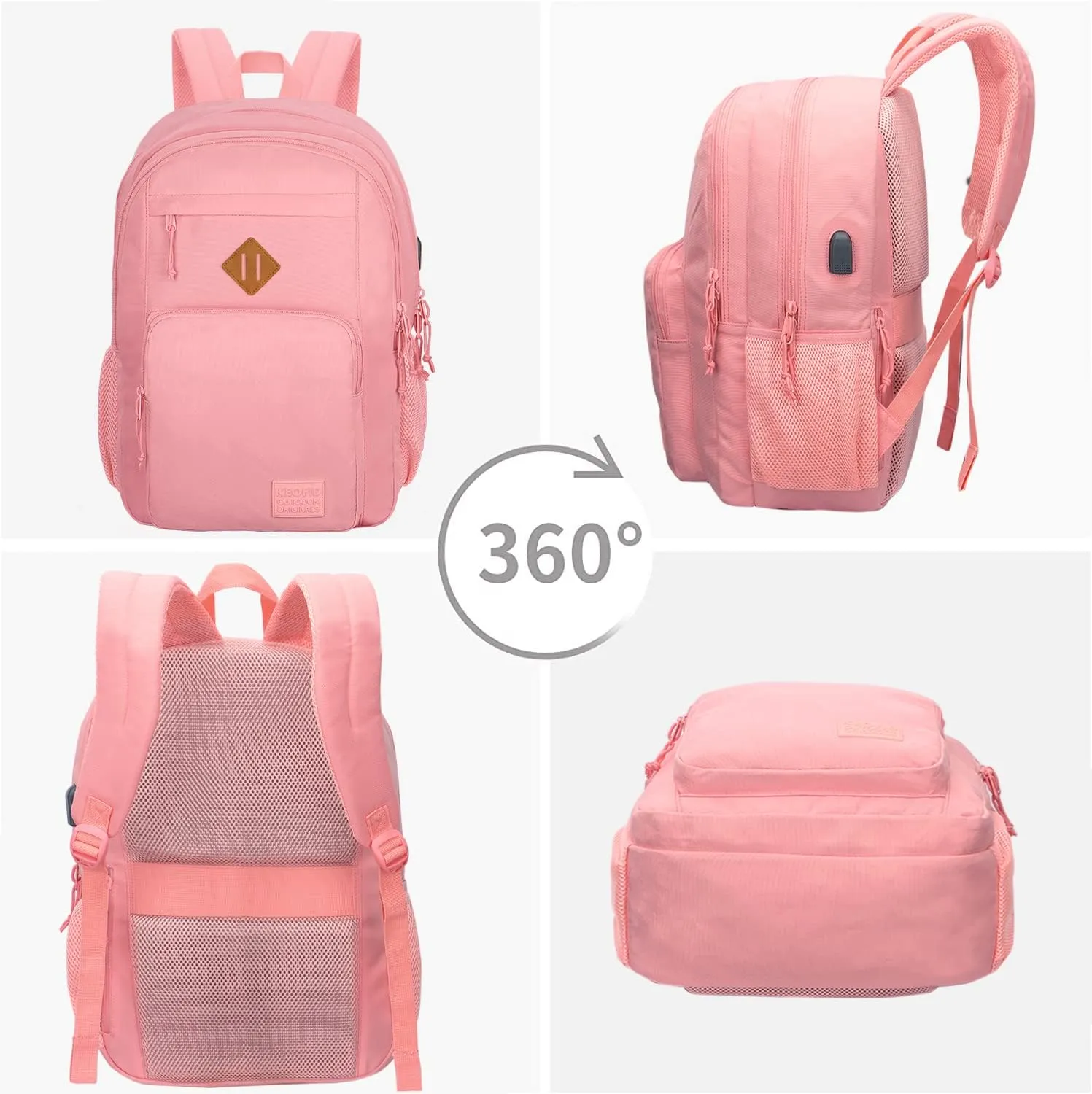 KEOFID Classic Travel backpack for Men and Women, Anti Theft Laptop Backpack with USB Charging Port for Work, Large Bag for College, Water Resistent(Bright Pink)