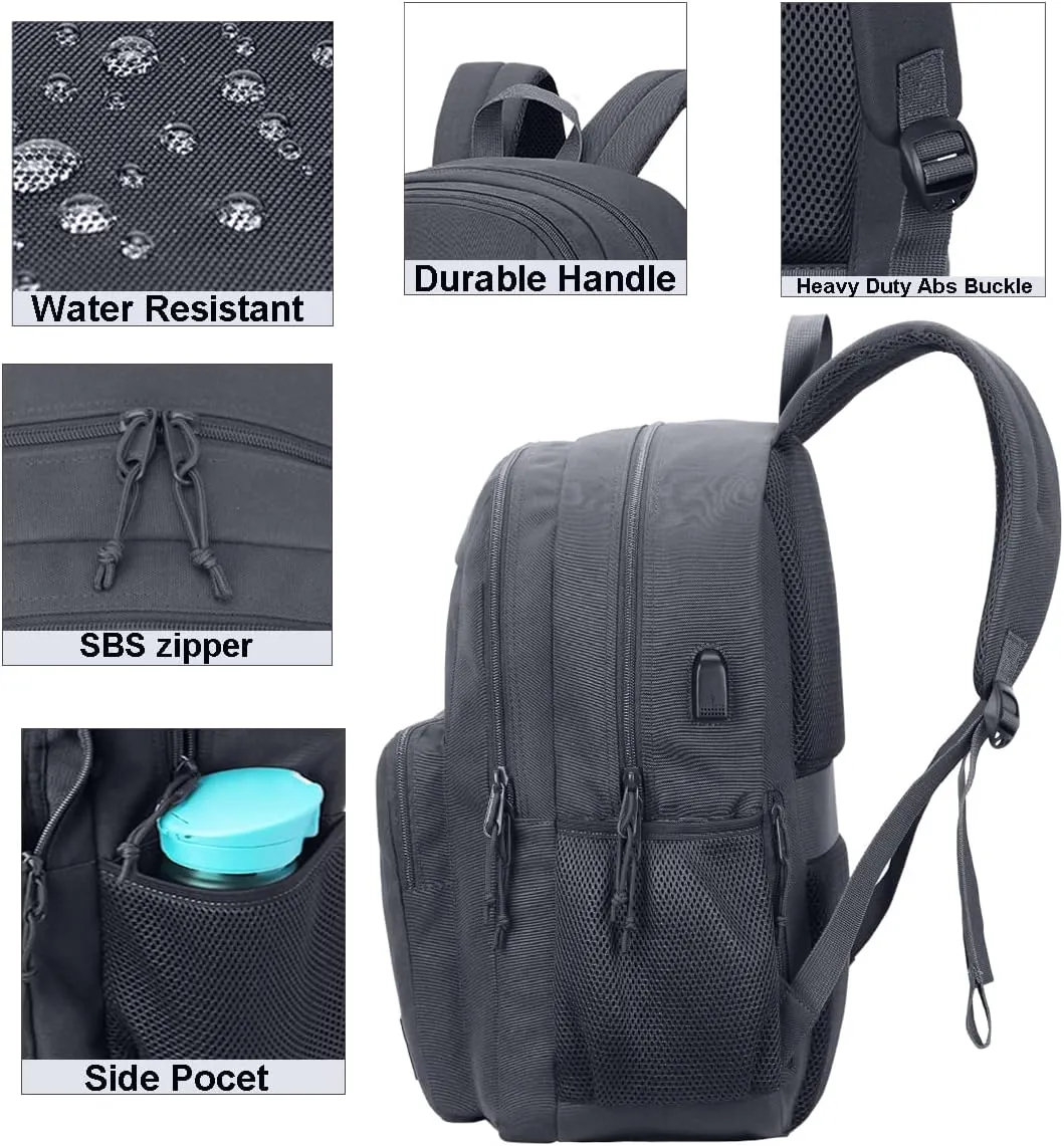 KEOFID Classic Travel backpack for Men and Women, Anti Theft Laptop Backpack with USB Charging Port for Work, Large Bag for College, Water Resistent(Grey)