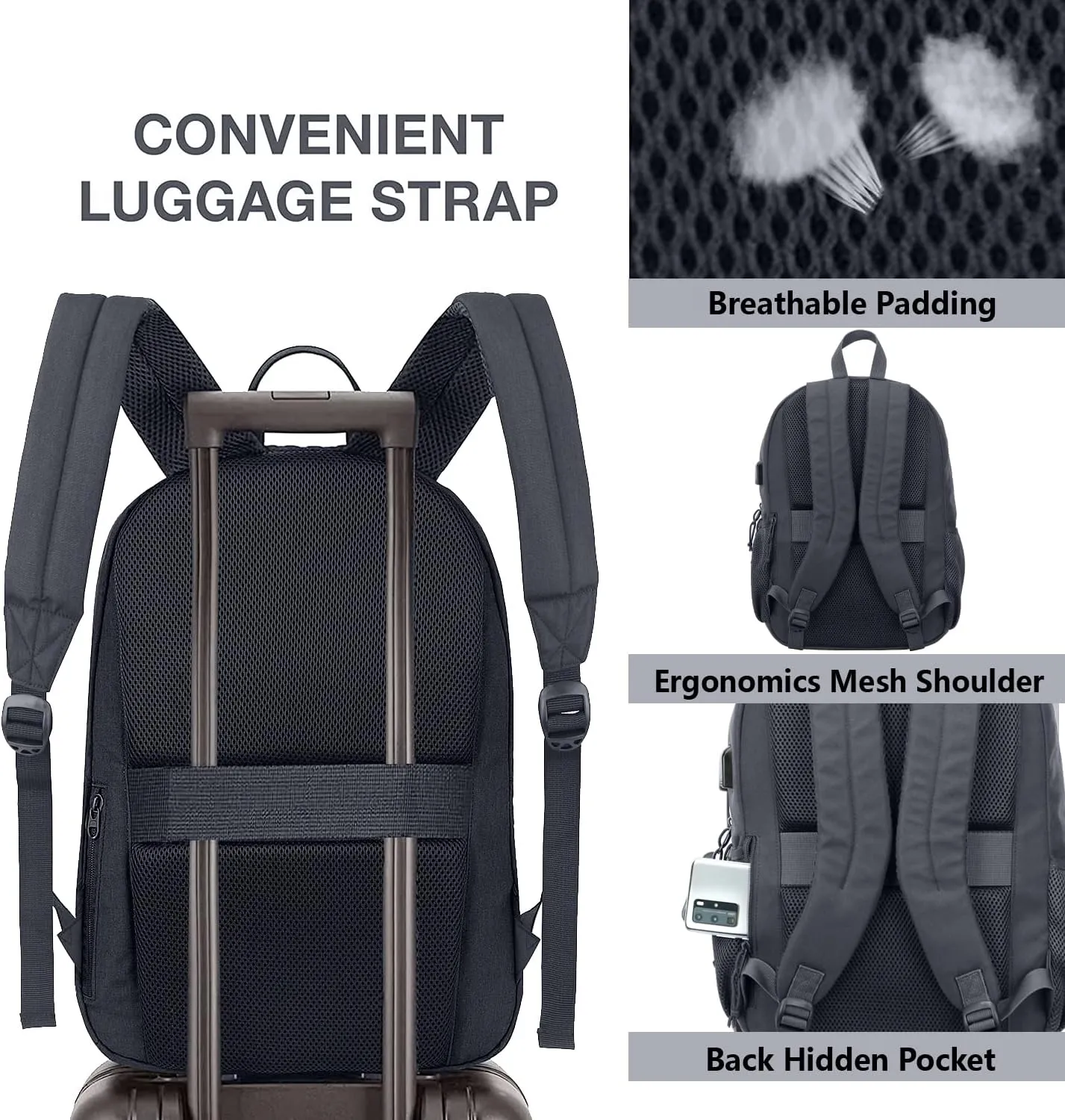 KEOFID Classic Travel backpack for Men and Women, Anti Theft Laptop Backpack with USB Charging Port for Work, Large Bag for College, Water Resistent(Grey)