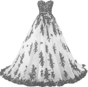 Kivary Vintage Gothic Black Lace Ball Gown Long Prom Dresses Wedding Gowns