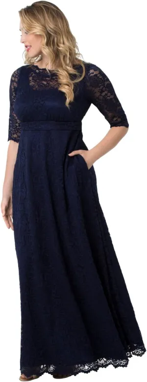 Kiyonna Women’s Plus Size Leona Lace Gown, Maxi Dress Formal Evening Ball Gown with Side Pockets for Wedding Guest