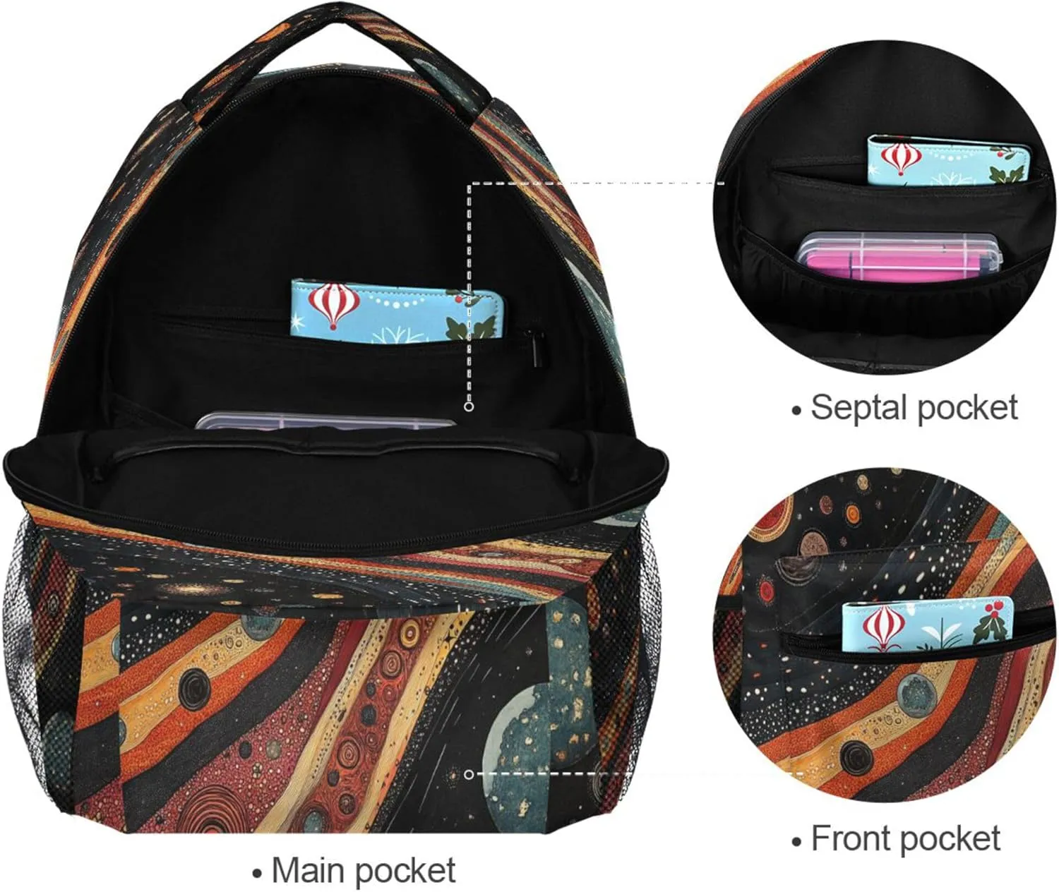 KLL Backpacks for Men Women Waterproof Travel Laptop Backpack with Chest Strap for Business Work College Travel Trip Colorful Space Planets and Earth
