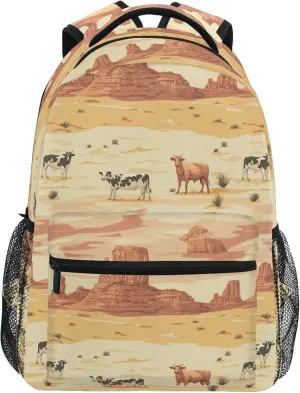 KLL Backpacks for Teacher Nurse Fashion Stylish Travel Bags with Chest Strap for Business Work College Travel Trip Western Cowboy Cow Vast Desert