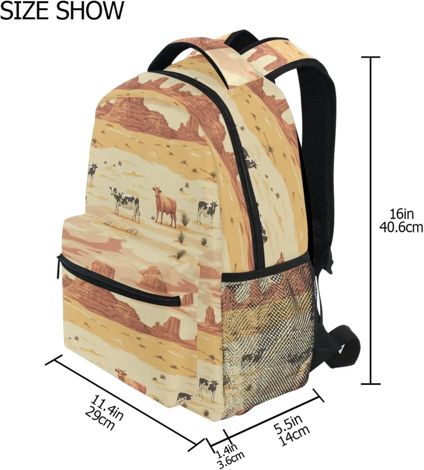 KLL Backpacks for Teacher Nurse Fashion Stylish Travel Bags with Chest Strap for Business Work College Travel Trip Western Cowboy Cow Vast Desert