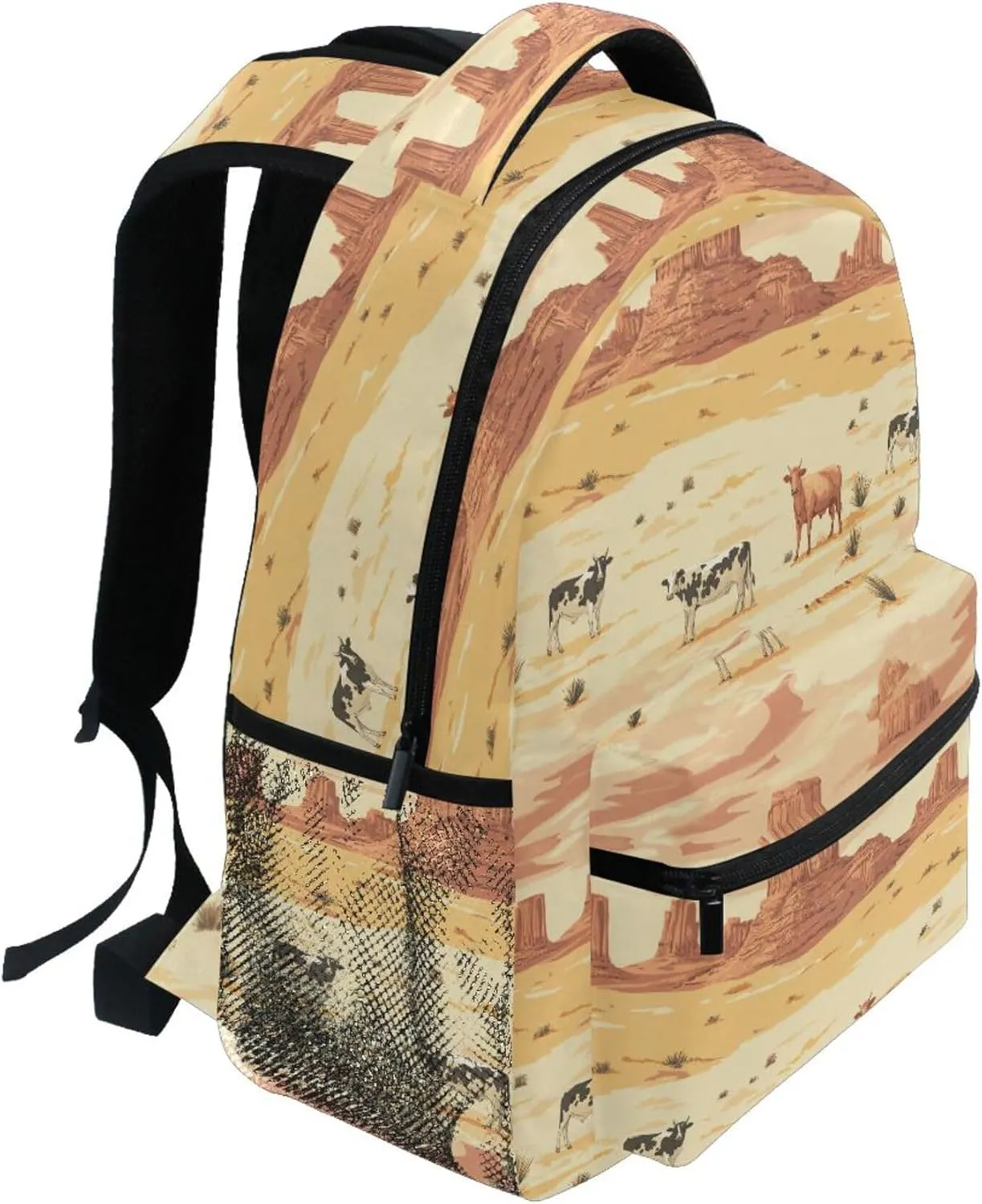 KLL Backpacks for Teacher Nurse Fashion Stylish Travel Bags with Chest Strap for Business Work College Travel Trip Western Cowboy Cow Vast Desert