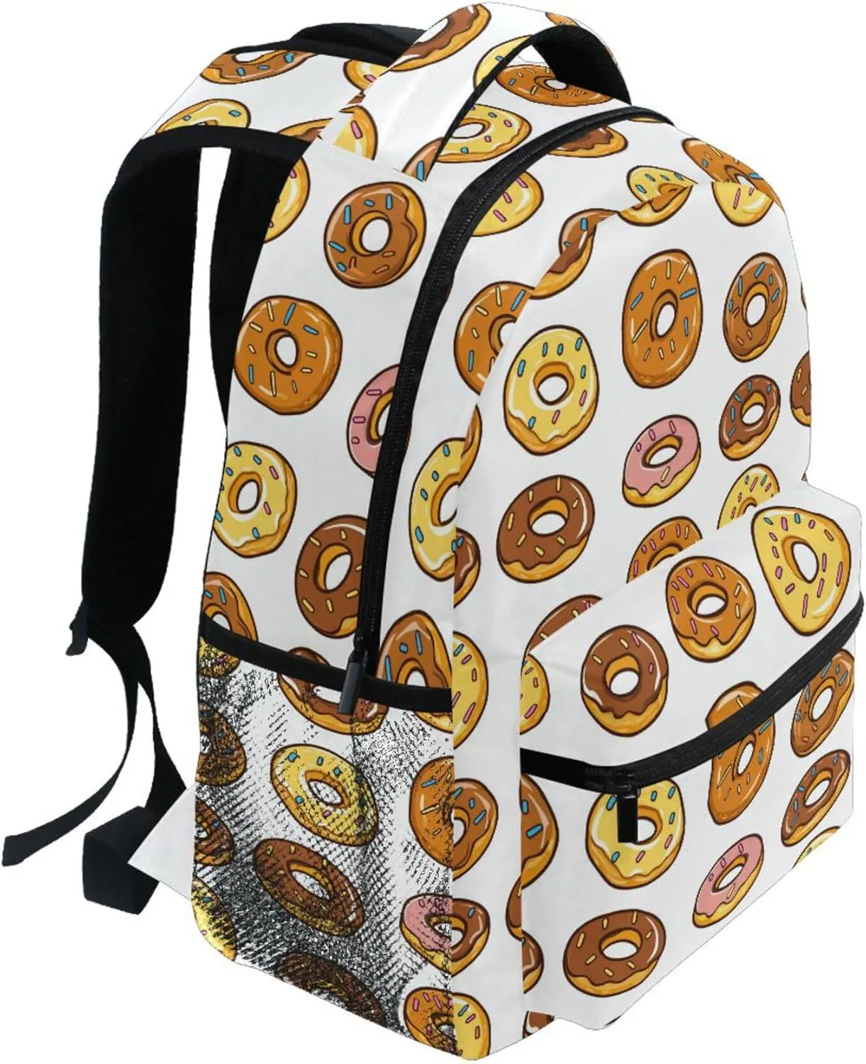 KLL Backpacks for Teens Boys Girls Fashion College School Computer Bag with Chest Strap for Travel Trip Donuts