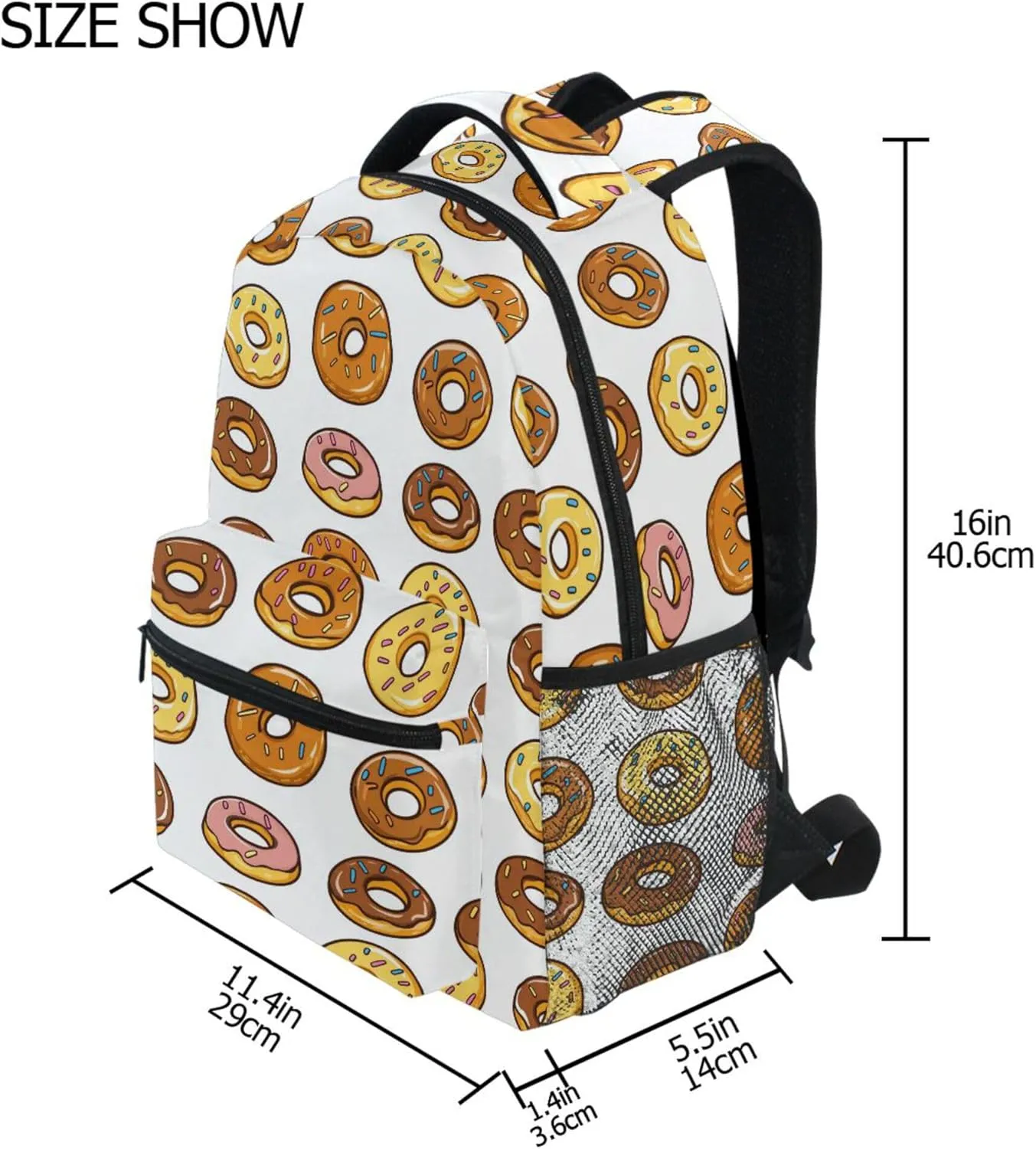 KLL Backpacks for Teens Boys Girls Fashion College School Computer Bag with Chest Strap for Travel Trip Donuts