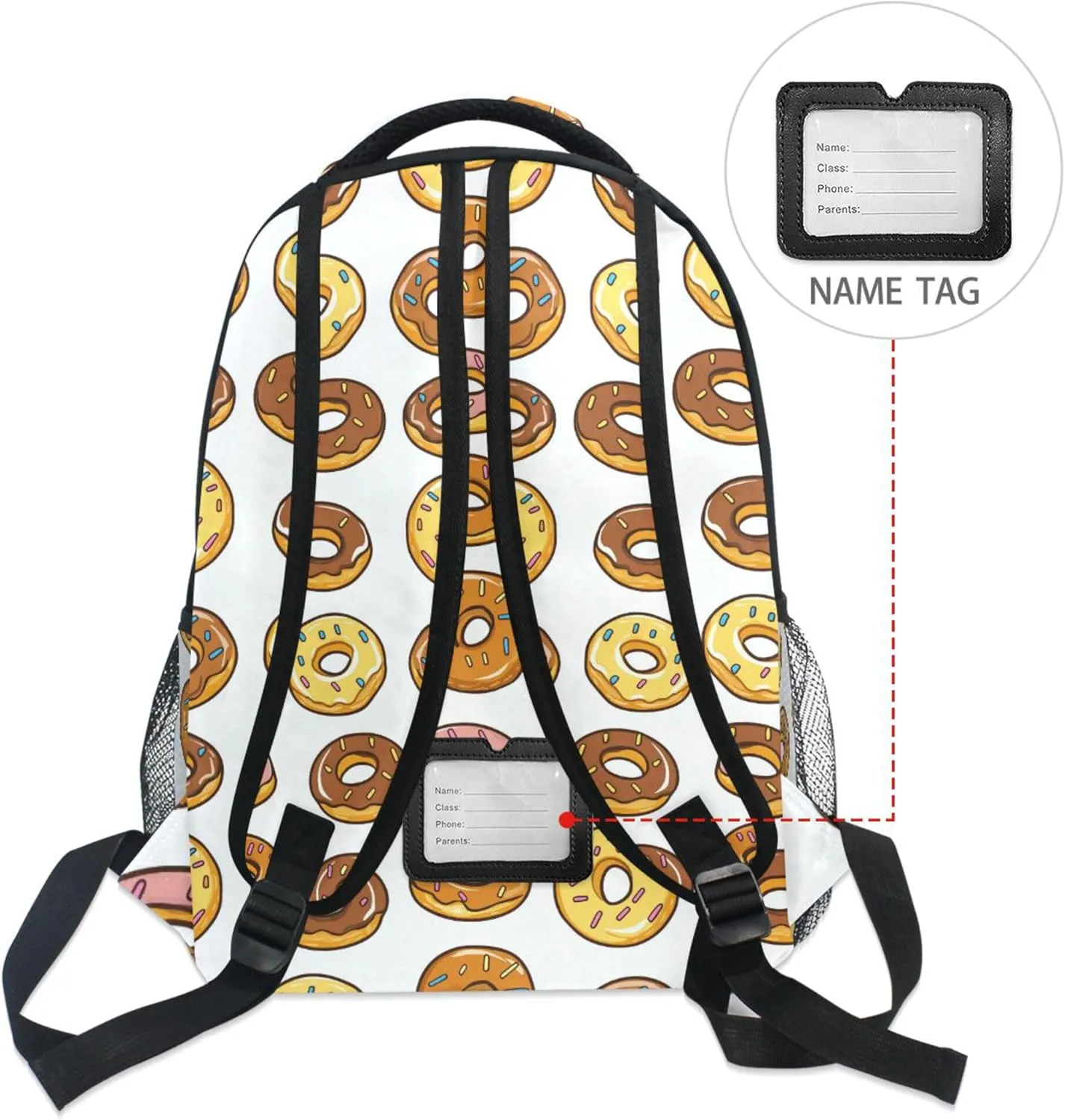 KLL Backpacks for Teens Boys Girls Fashion College School Computer Bag with Chest Strap for Travel Trip Donuts