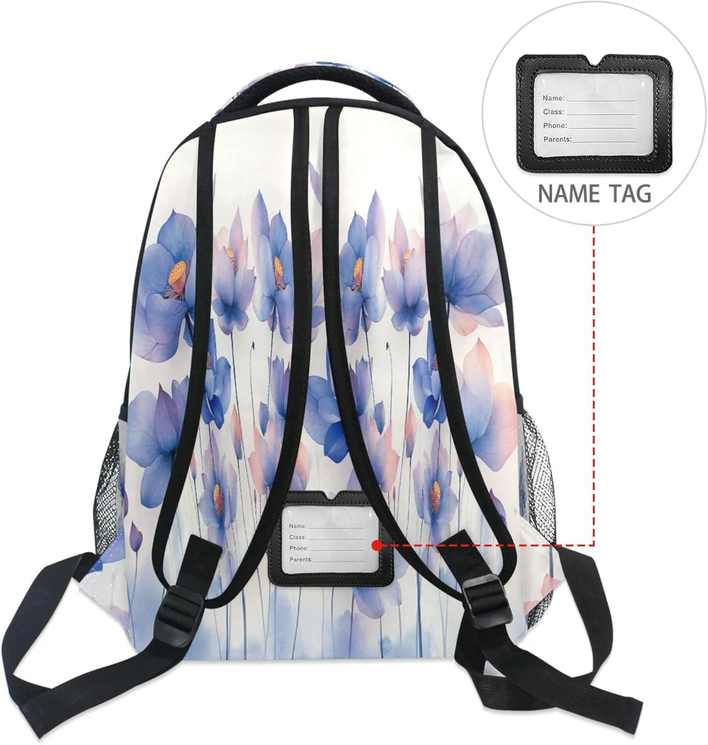 KLL Cool Backpacks for Women Men Waterproof School Bag with Chest Strap for Business Work College Travel Trip Pale Blue flower Flowers