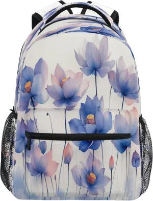 KLL Cool Backpacks for Women Men Waterproof School Bag with Chest Strap for Business Work College Travel Trip Pale Blue flower Flowers
