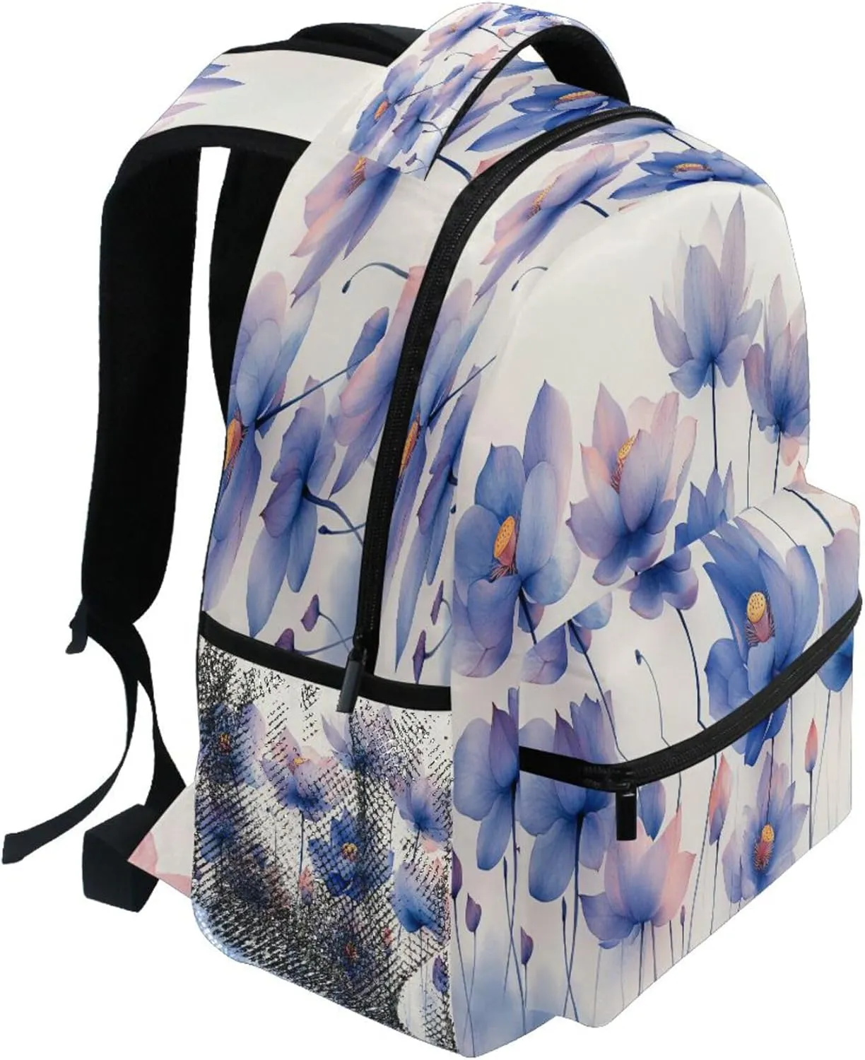 KLL Cool Backpacks for Women Men Waterproof School Bag with Chest Strap for Business Work College Travel Trip Pale Blue flower Flowers