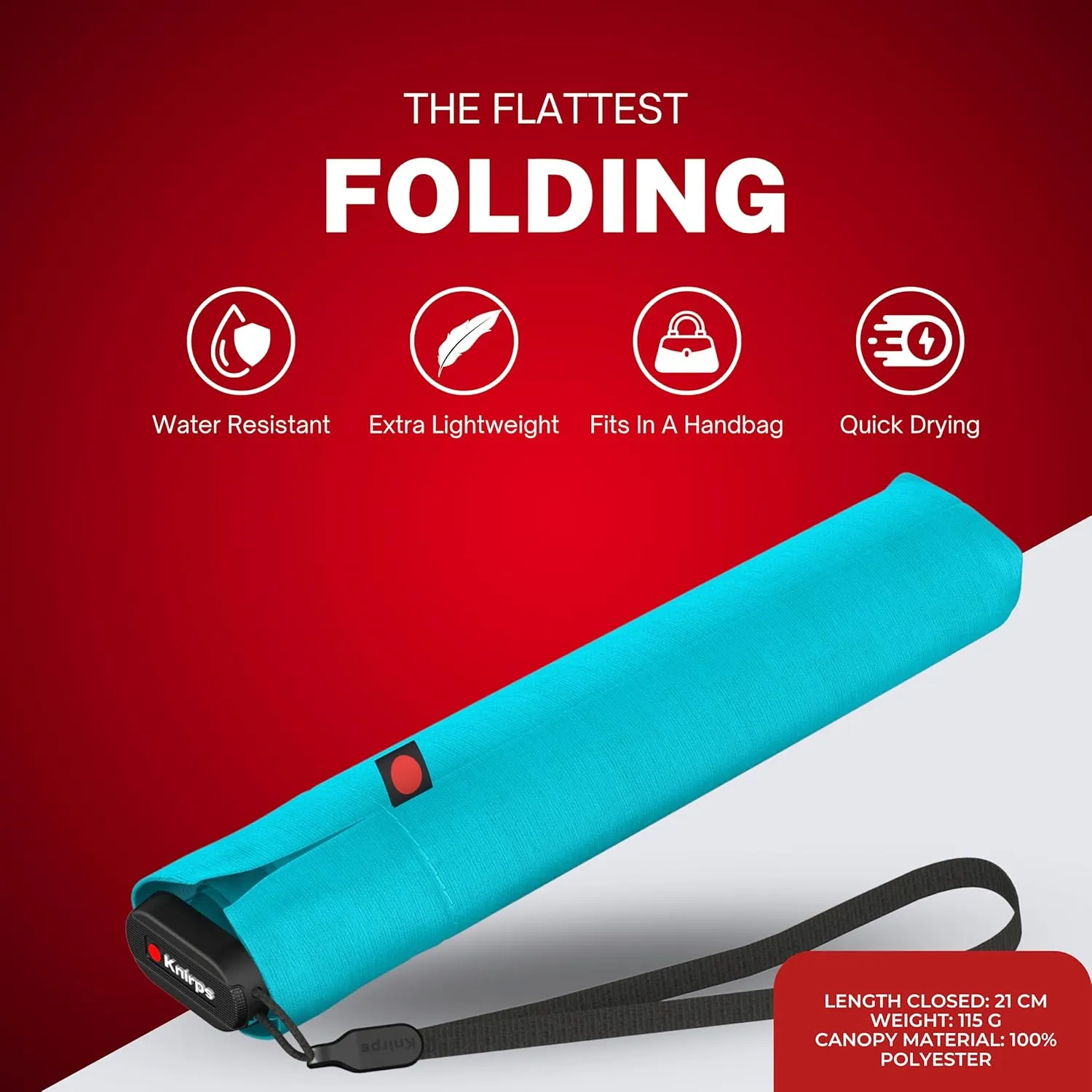 Knirps Ultra Light Slim Manual Open Rain Umbrella - Compact Travel Umbrella for Adults - Windproof, 90cm Diameter, Retractable with Carrying Case