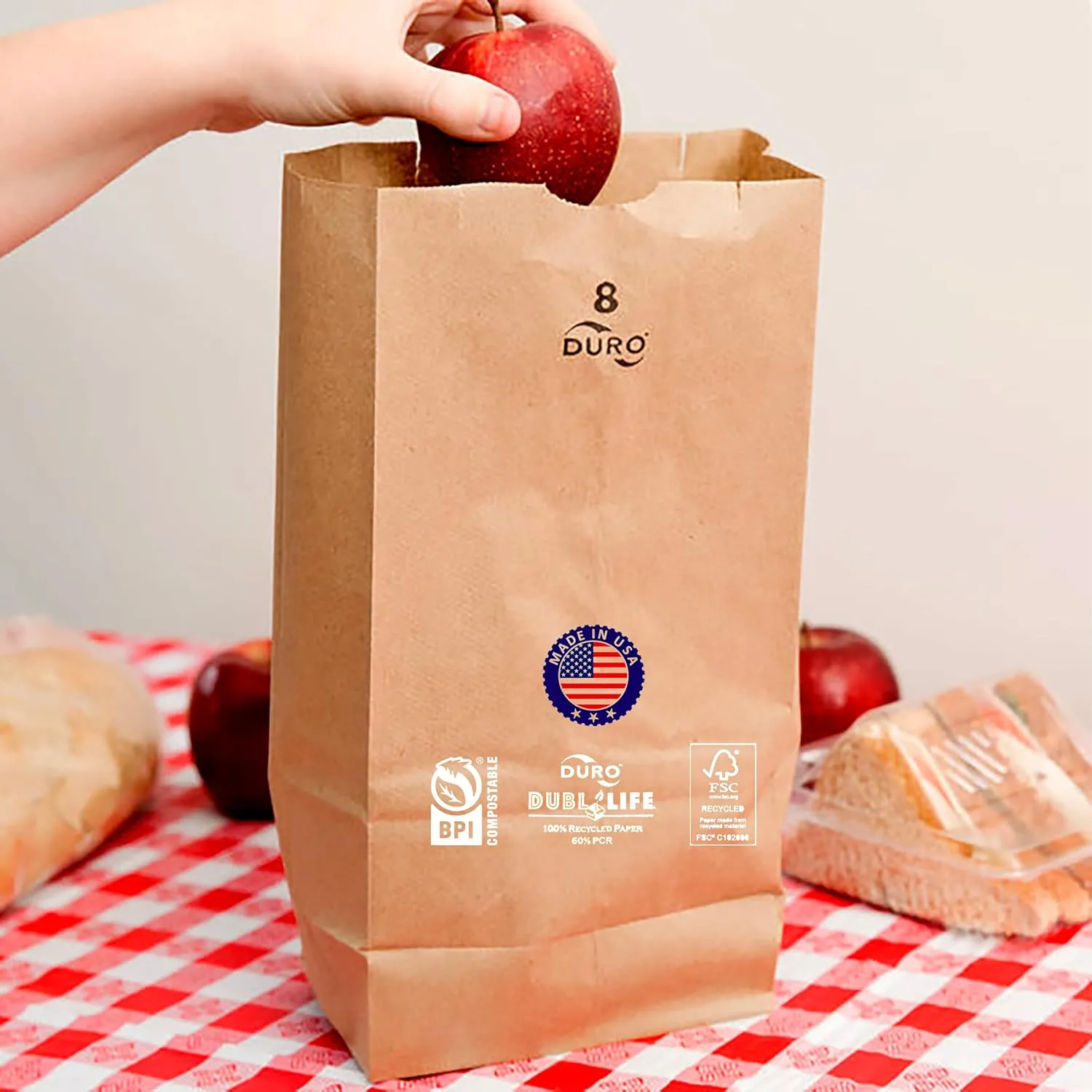Kraft Paper Bags FSC - MADE IN USA (500ct, 8 lb)