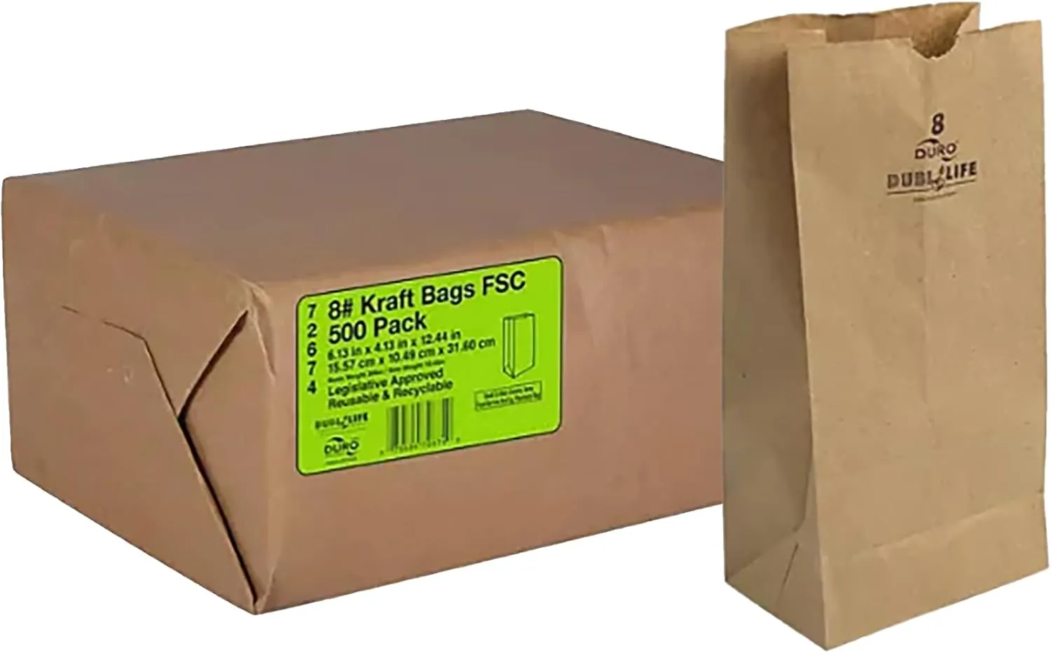 Kraft Paper Bags FSC - MADE IN USA (500ct, 8 lb)