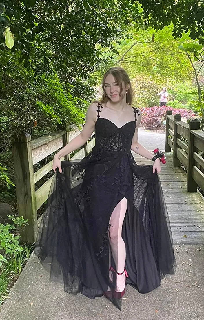 Lace Appliques Prom Dresses for Women Tulle Wedding Dress Long Ball Gown Homecoming Dresses with Split