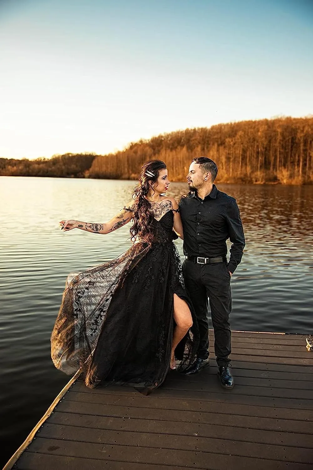 Lace Appliques Prom Dresses for Women Tulle Wedding Dress Long Ball Gown Homecoming Dresses with Split