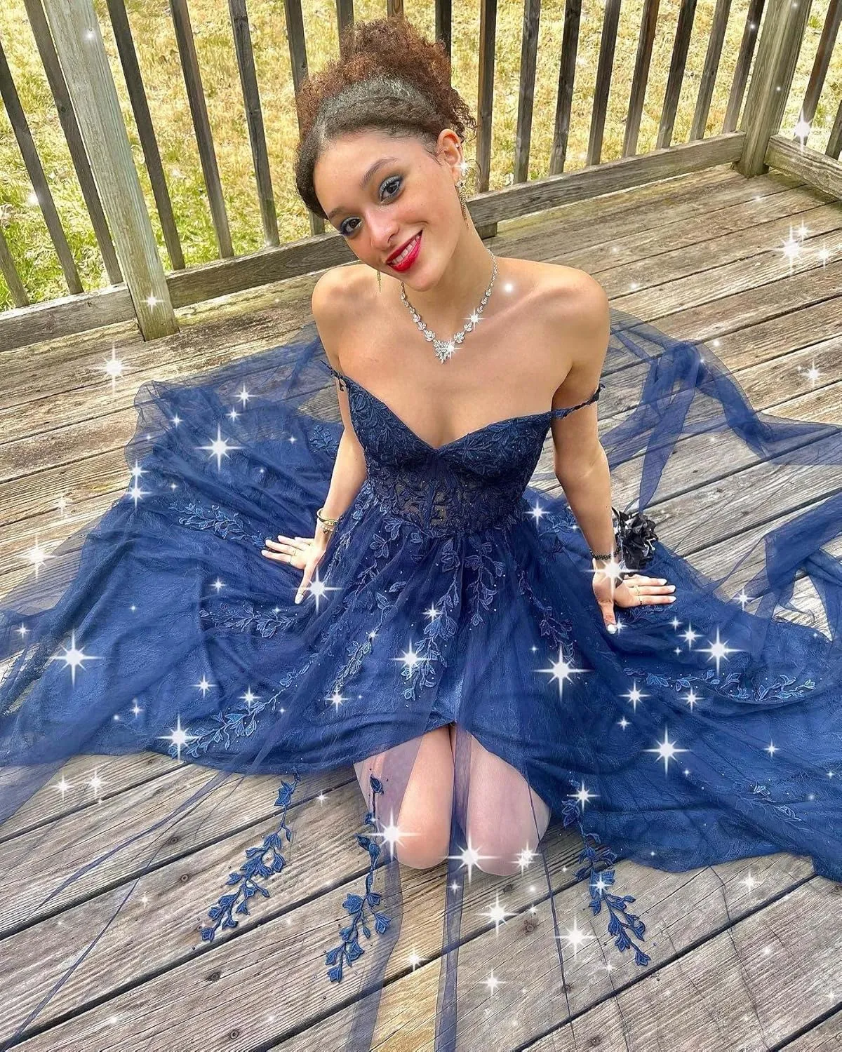 Lace Appliques Prom Dresses for Women Tulle Wedding Dress Long Ball Gown Homecoming Dresses with Split