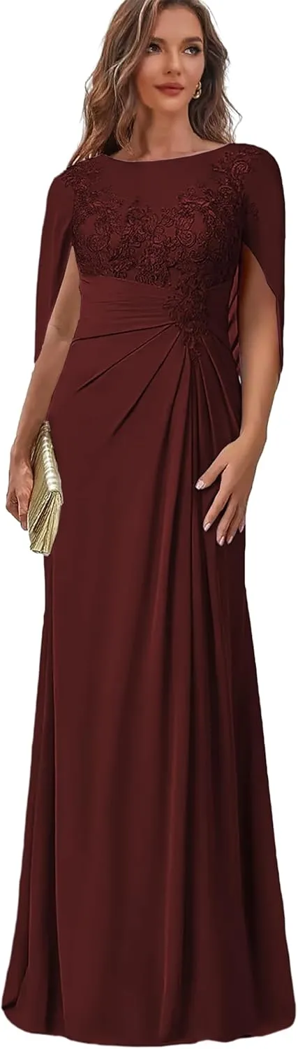 Lace Mother of The Bride Dresses for Women Mermaid Evening Dress with Cape Long Wedding Guest Formal Gown