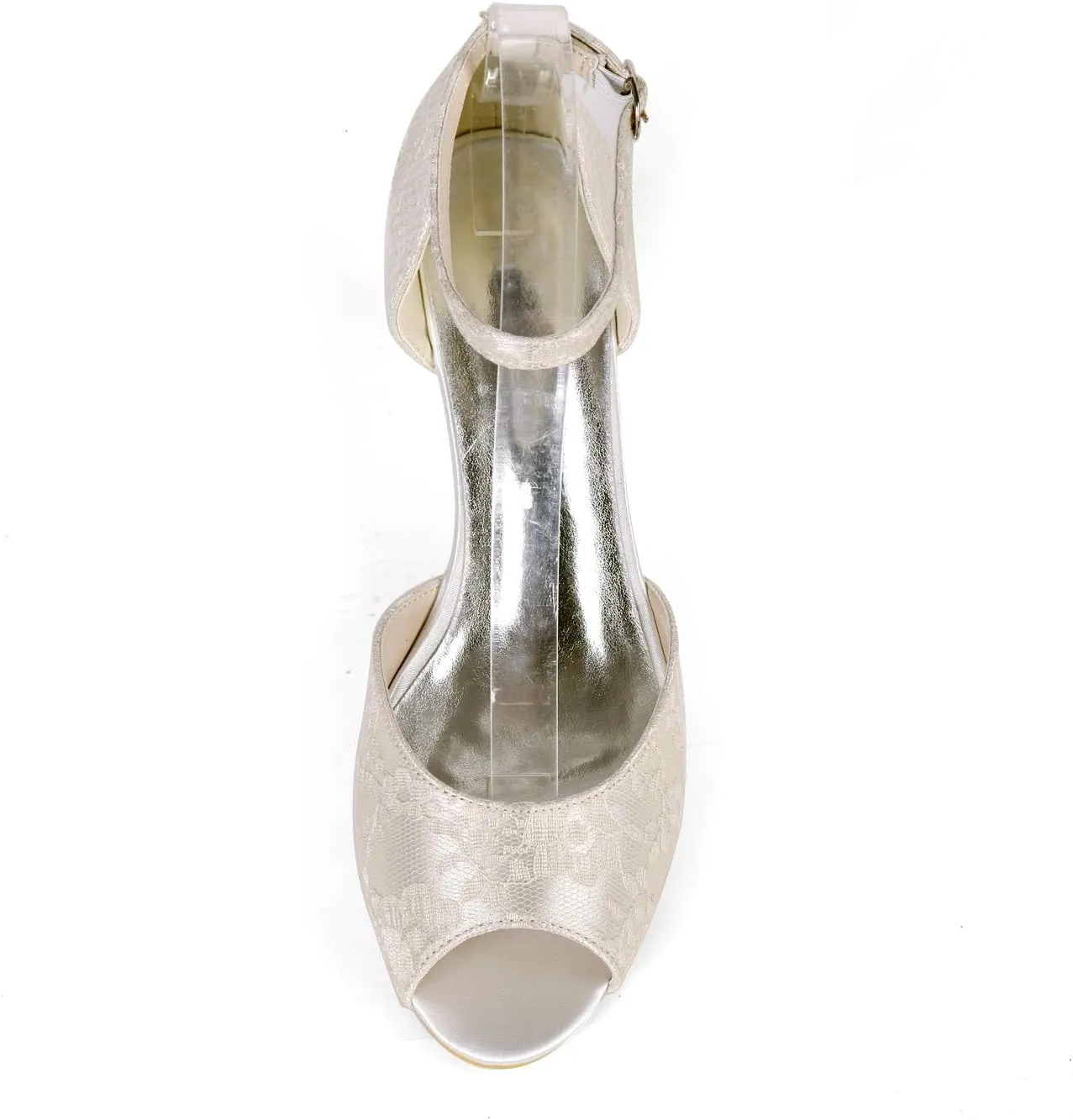 Lace Wedding Shoes Women Peep Toe Wedges Satin Ankle Strap Evening Party Sandals