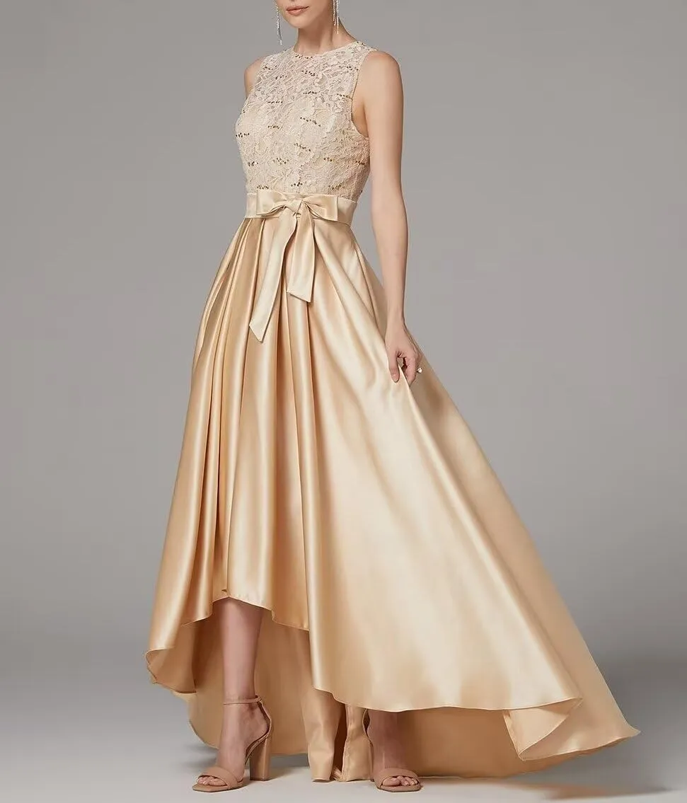 Laces Mother of The Bride Dresses Satin High Low Formal Evening Dresses for Women