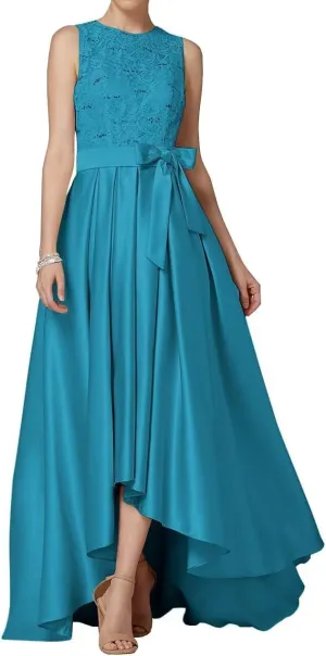 Laces Mother of The Bride Dresses Satin High Low Formal Evening Dresses for Women
