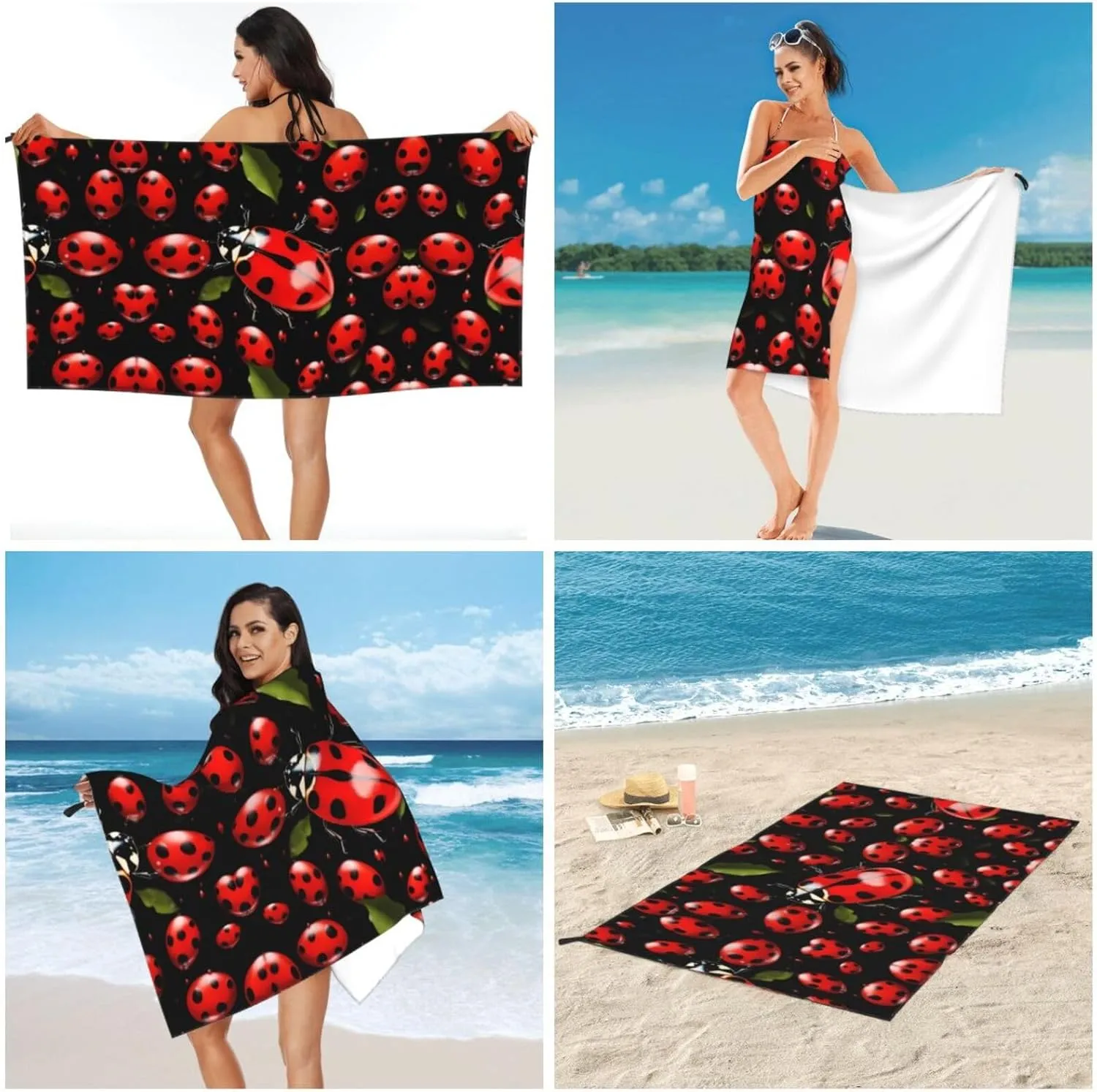 Ladybug Premium Compact Microfiber Travel Towel-Featherlight & Quick Dry,Sand-Resistant Beach Towel for Swimming,Camping,Vacation Essentials with Carry Pouch