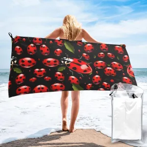 Ladybug Premium Compact Microfiber Travel Towel-Featherlight & Quick Dry,Sand-Resistant Beach Towel for Swimming,Camping,Vacation Essentials with Carry Pouch