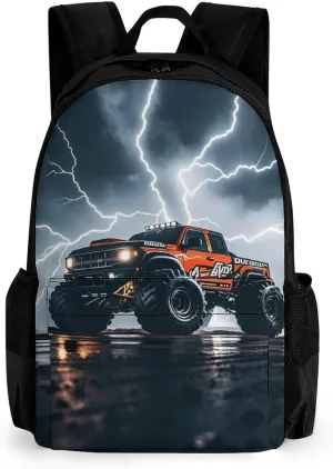 Laptop Backpack for Men Women Monster Truck Black Sky Lightning Roar Backpack Casual Bag Travel Backpack Simple Bag for Hiking