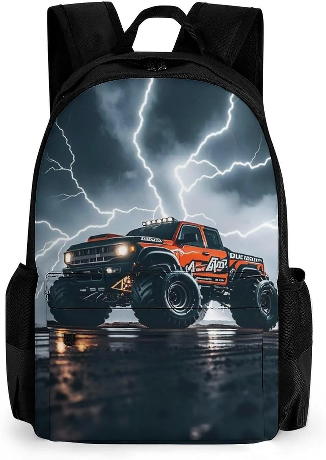 Laptop Backpack for Men Women Monster Truck Black Sky Lightning Roar Backpack Casual Bag Travel Backpack Simple Bag for Hiking